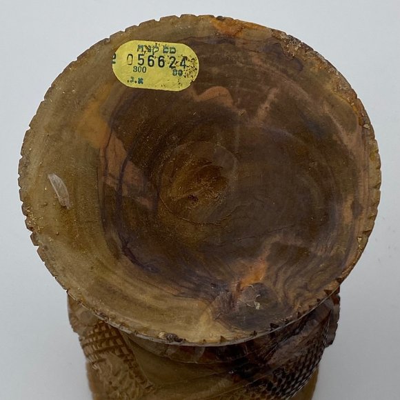 Lot of 2 Vintage Hand Carved Olive Wood Vase Camel Palm Tree Animal Plant Israel - Picture 9 of 9